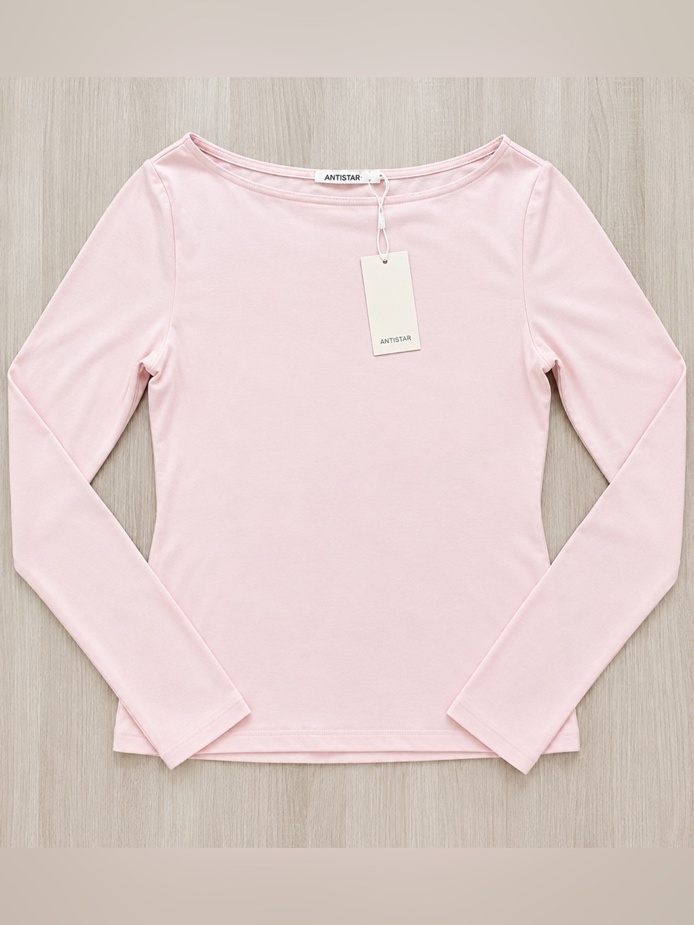 ANTISTAR NWT Boat Neck Long Sleeve Fitted Top Ballet Pink Large